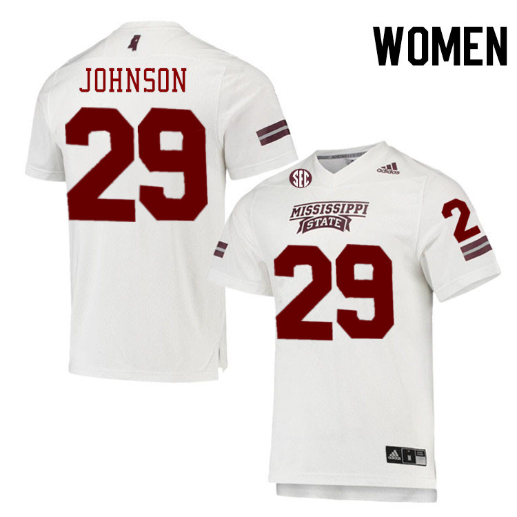 Women #29 Jatavious Johnson Mississippi State Bulldogs College Football Jerseys Stitched-White